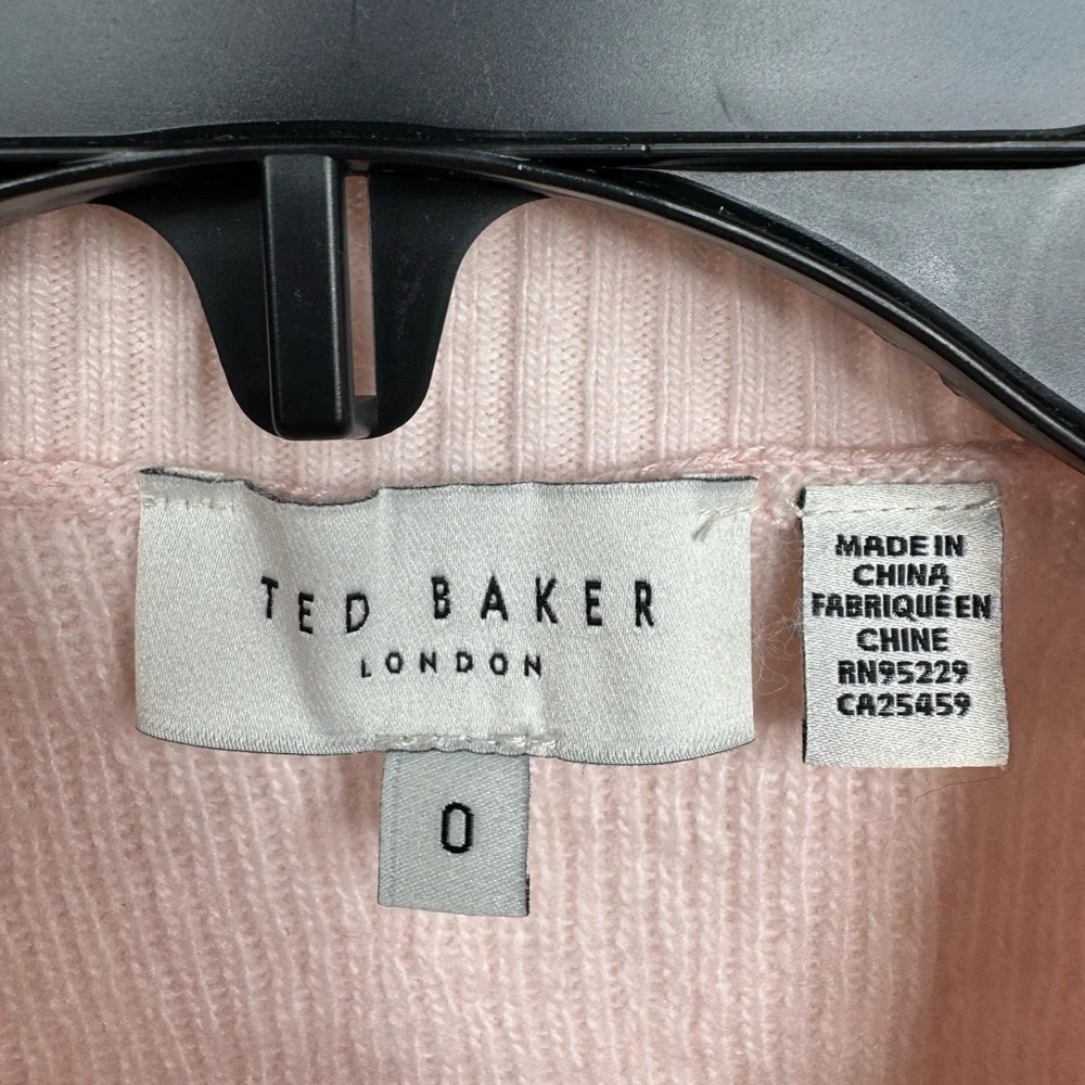 Ted Baker London Sweater Womens Size 0 Pink Ribbed Mock Neck Pullover Knit FLAW